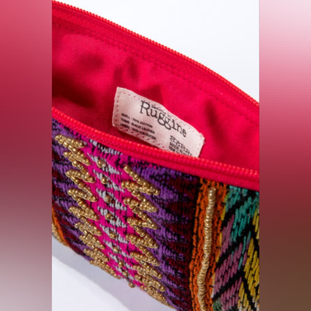 Handmade Hand Beaded Wristlet Clutch - Ethnic Inspired Design - Dyed Fine Cotton - Picture 6 of 7